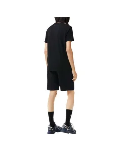 T-shirt en coton noir uni coupe droite avec un col rond et logo brodé