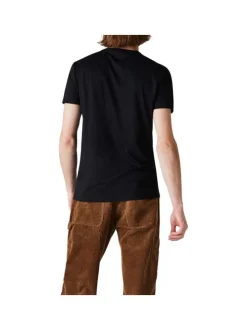 T-shirt en coton noir uni coupe droite avec un col rond et logo brodé