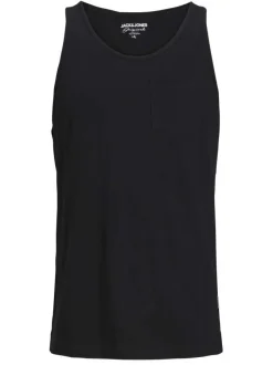 T-shirt en coton noir uni coupe droite avec un col rond et poche poitrine