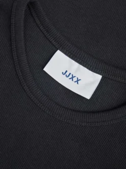 T-shirt en coton noir uni coupe droite avec un col rond et proche du corps