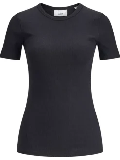 T-shirt en coton noir uni coupe droite avec un col rond et proche du corps