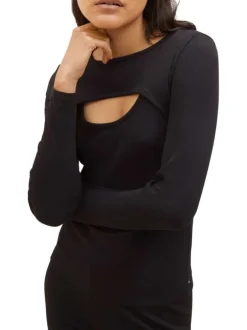 T-shirt en coton noir uni coupe droite avec un col rond et une fente poitrine