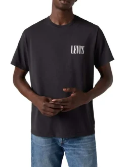 T-shirt en coton noir uni à coupe légèrement oversize avec le nom de la marque
