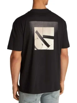 T-shirt en coton noir uni à coupe oversize avec un imprimé logo à l'arrière