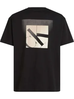 T-shirt en coton noir uni à coupe oversize avec un imprimé logo à l'arrière