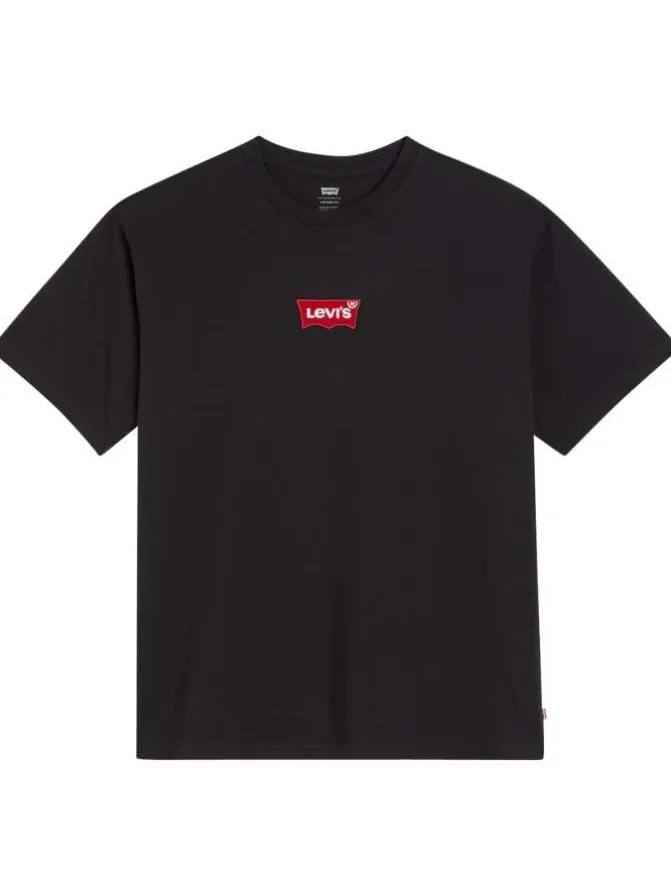 T-shirt en coton noir uni droit à col rond avec étiquette de la marque