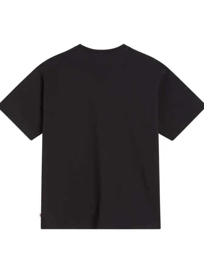 T-shirt en coton noir uni droit à col rond avec étiquette de la marque