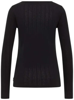 T-shirt en coton noir uni en maille ajourée avec un col tunisien