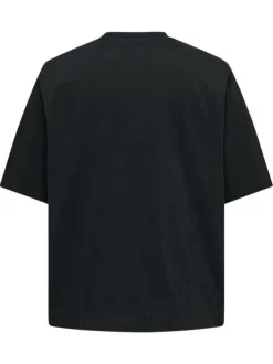 T-shirt en coton noir uni épais avec une coupe très oversize et un col rond