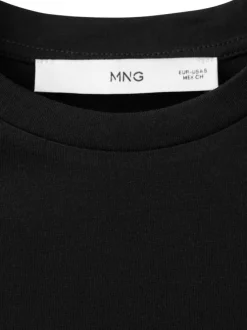 T-shirt en coton noir uni pourvu de manches courtes et d'un col rond