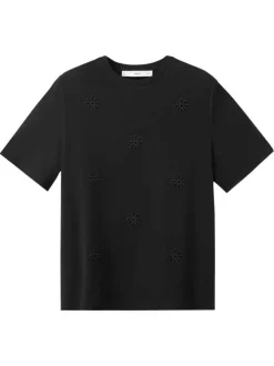 T-shirt en coton noir uni pourvu de manches courtes et d'un col rond
