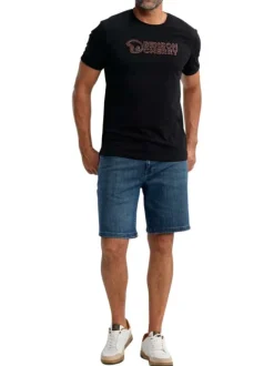 T-shirt en coton noir uni pourvu de manches courtes et d'un col rond