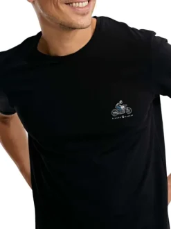 T-shirt en coton noir uni pourvu d'un col rond et de manches courtes