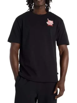 T-shirt en coton noir uni pourvu d'un col rond et de manches courtes