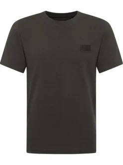 T-shirt en coton noir uni pourvu d'un col rond et de manches courtes
