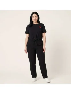 T-shirt en coton noir uni pourvu d'un col rond et d'une coupe droite