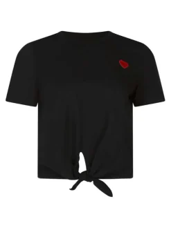 T-shirt en coton noir uni pourvu d'un col rond et d'une coupe droite