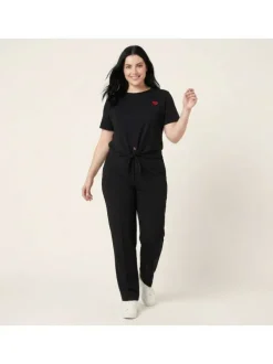 T-shirt en coton noir uni pourvu d'un col rond et d'une coupe droite