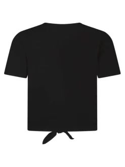 T-shirt en coton noir uni pourvu d'un col rond et d'une coupe droite