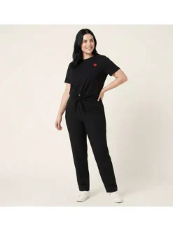 T-shirt en coton noir uni pourvu d'un col rond et d'une coupe droite
