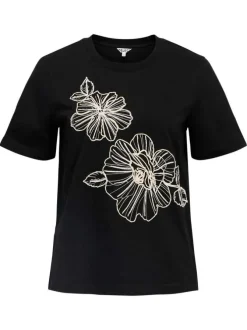 T-shirt en coton noir uni pourvu d'une coupe droite et d'un col rond
