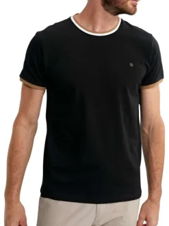 T-shirt en coton noir uni pourvu d'une coupe droite et d'un col rond
