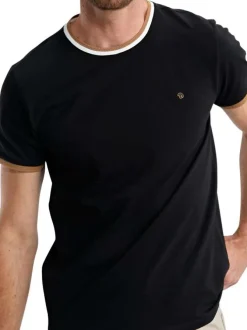 T-shirt en coton noir uni pourvu d'une coupe droite et d'un col rond