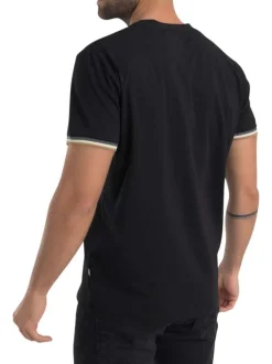 T-shirt en coton noir uni pourvu d'une coupe droite et d'un col rond