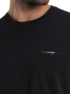 T-shirt en coton noir uni pourvu d'une coupe droite et d'un col rond