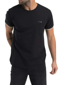 T-shirt en coton noir uni pourvu d'une coupe droite et d'un col rond