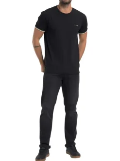 T-shirt en coton noir uni pourvu d'une coupe droite et d'un col rond