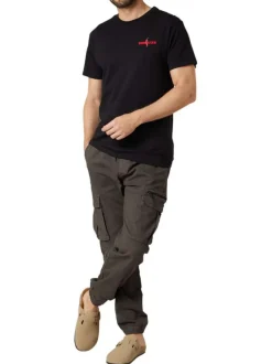 T-shirt en coton noir uni pourvu d'une coupe droite et d'un col rond