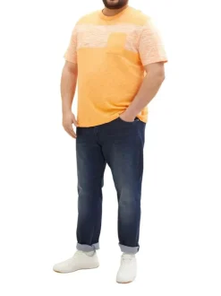 T-shirt en coton orange chiné avec une coupe droite et un col rond