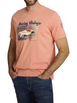 T-shirt en coton orange à coupe droite orné d'un imprimé de voiture