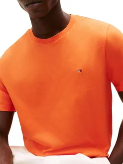 T-shirt en coton orange à coupe droite pourvu de manches courtes