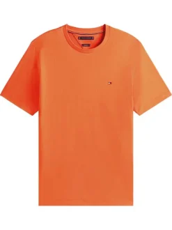 T-shirt en coton orange à coupe droite pourvu de manches courtes