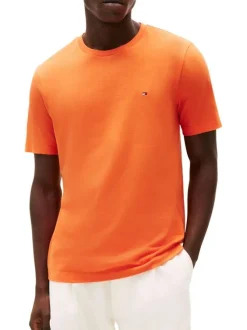 T-shirt en coton orange à coupe droite pourvu de manches courtes