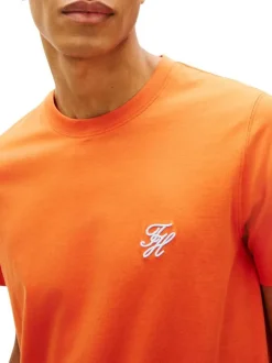 T-shirt en coton orange à coupe droite pourvu de manches courtes
