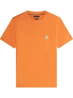T-shirt en coton orange à coupe droite pourvu de manches courtes