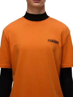 T-shirt en coton orange à logo imprimé avec une coupe droite et un col rond