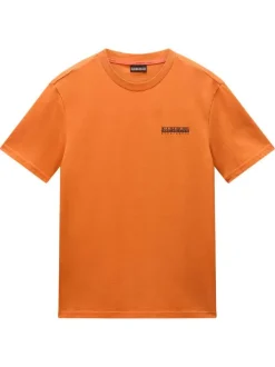 T-shirt en coton orange à logo imprimé avec une coupe droite et un col rond