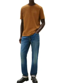 T-shirt en coton orange pourvu d'un col rond et de manches courtes