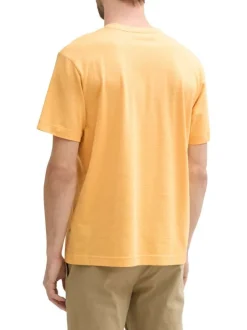 T-shirt en coton orange rayé à col rond avec une petite poche à la poitrine