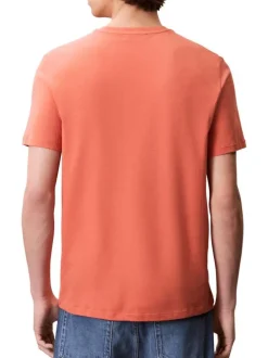 T-shirt en coton orange uni avec le logo brodé en petit et à col rond
