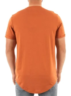 T-shirt en coton orange uni avec patch d'authentification cousu