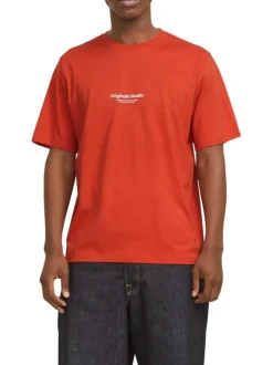 T-shirt en coton orange uni avec une coupe droite à col rond et nom iconique