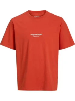T-shirt en coton orange uni avec une coupe droite à col rond et nom iconique
