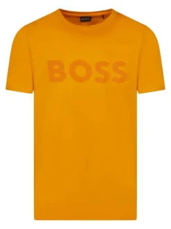 T-shirt en coton orange uni avec une coupe droite et un col rond