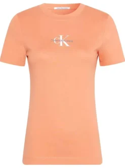 T-shirt en coton orange uni avec une coupe droite et un col rond