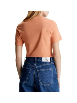 T-shirt en coton orange uni avec une coupe droite et un col rond